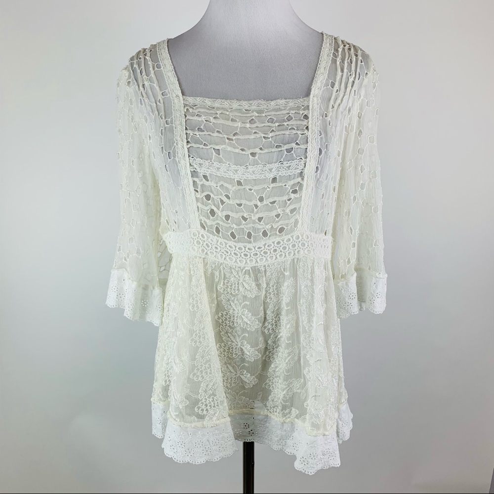 Sundance Catalog Eyelet and Lace Silk Top Sz Large